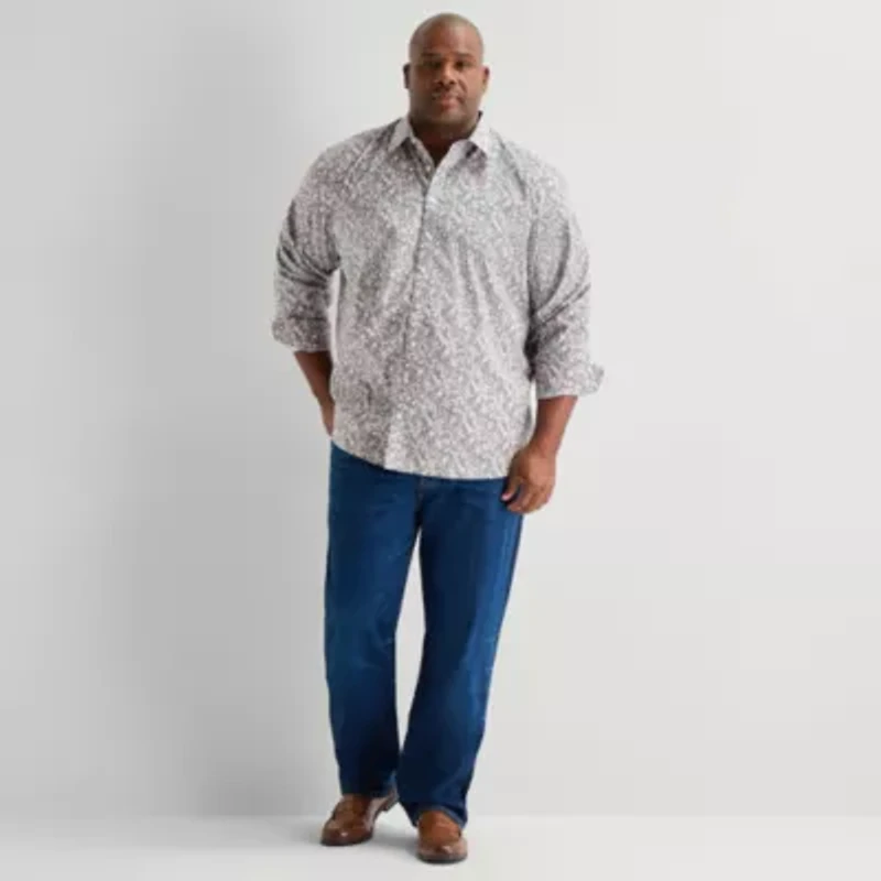 Stafford Mens Long Sleeve Regular Fit Big and Tall Button-Down Shirt