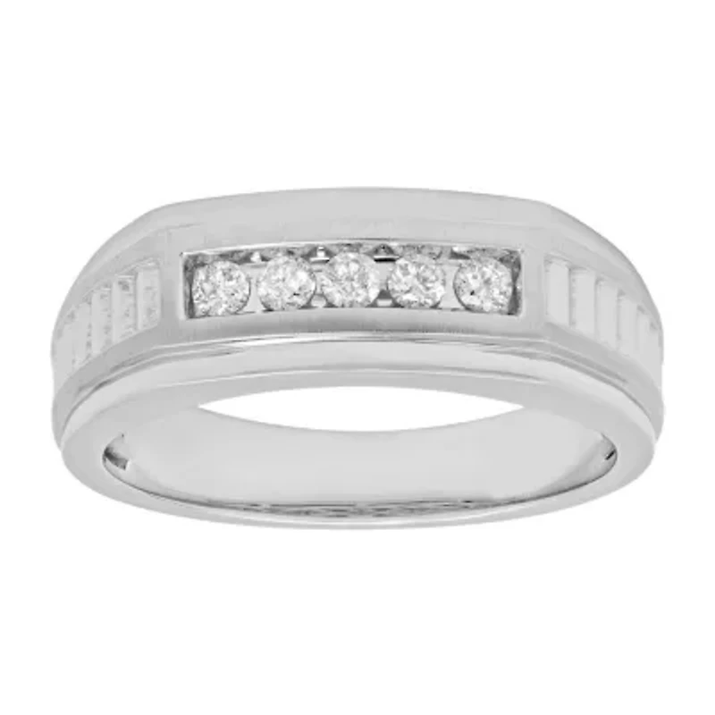 Mens 1/4 CT. T.W. Diamond 10K White Gold 5-Stone Ring