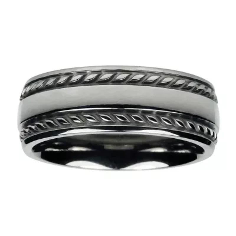 Mens 8mm Titanium Rope-Border Wedding Band