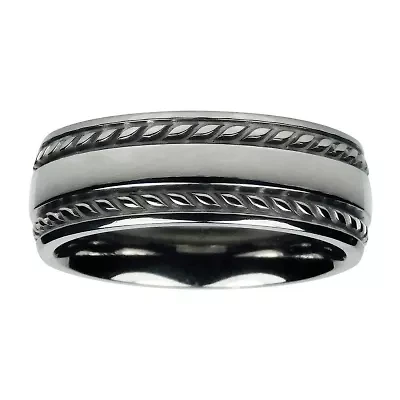 Mens 8mm Titanium Rope-Border Wedding Band