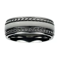 Mens 8mm Titanium Rope-Border Wedding Band