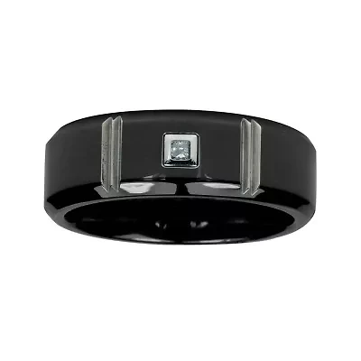 Mens Diamond-Accent 7mm Black Titanium Wedding Band