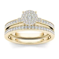 1/2 CT.T.W. Natural Diamond Cluster 10K Yellow Gold Bridal Ring Set