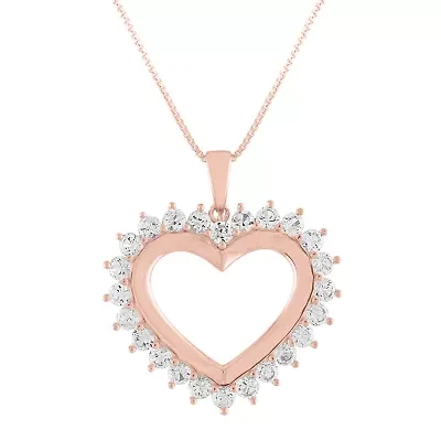 Womens Lab Created White Sapphire 14K Rose Gold Over Silver Heart 18 Inch Pendant Necklace