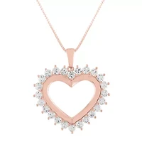 Womens Lab Created White Sapphire 14K Rose Gold Over Silver Heart 18 Inch Pendant Necklace