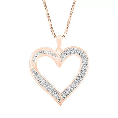 Womens 1/2 CT. T.W. Natural White Diamond 10K Rose Gold Heart 18 Inch Pendant Necklace