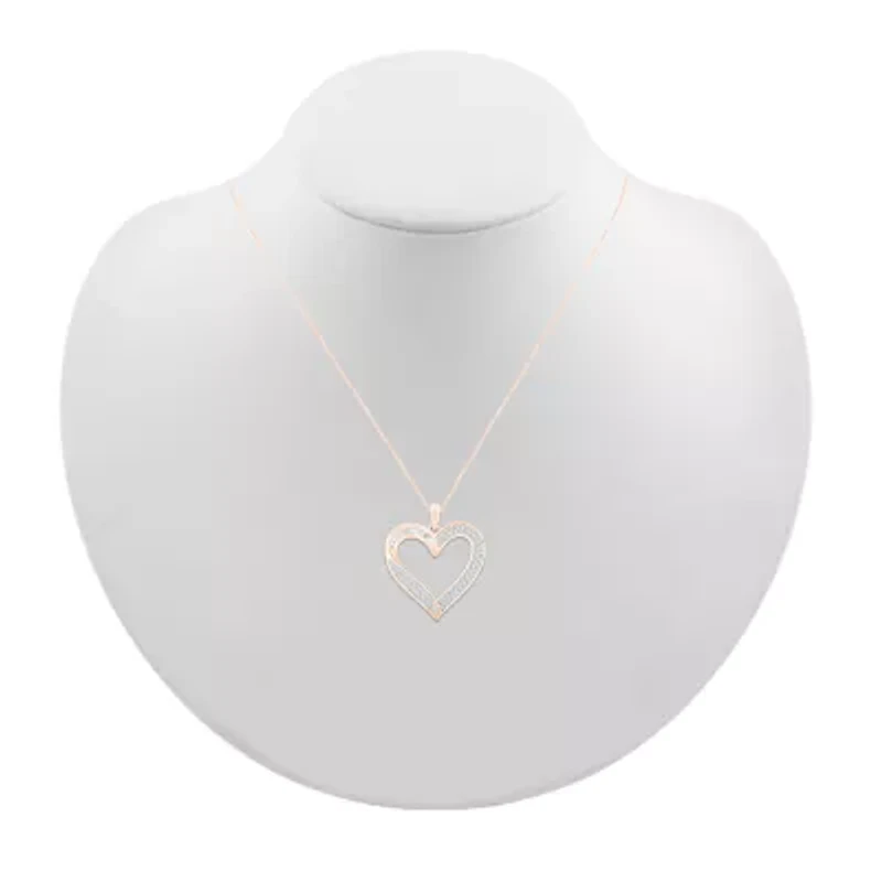 Womens 1/ CT. T.W. Natural White Diamond 10K Rose Gold Heart 18 Inch Pendant Necklace