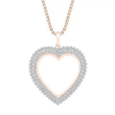 Womens 1 CT. T.W. Natural White Diamond 10K Rose Gold Heart 18 Inch Pendant Necklace