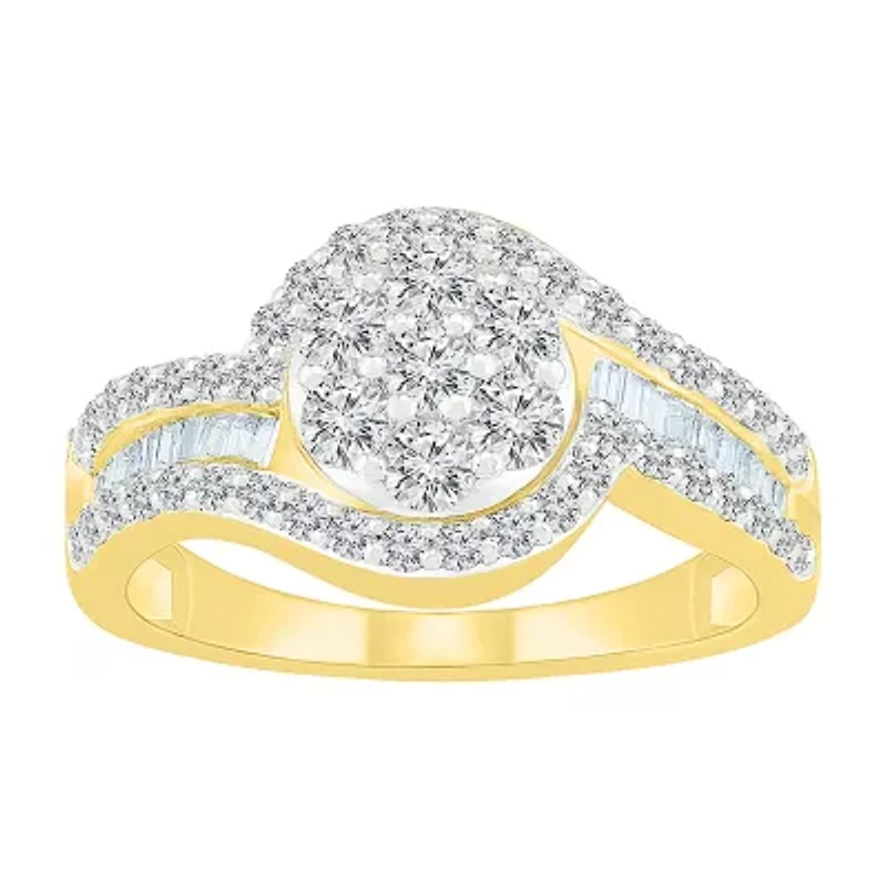 Womens CT. T.W. Natural White Diamond 10K Gold Halo Cocktail Ring