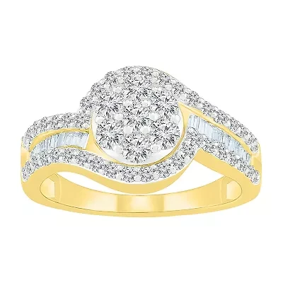 Womens CT. T.W. Natural White Diamond 10K Gold Halo Cocktail Ring