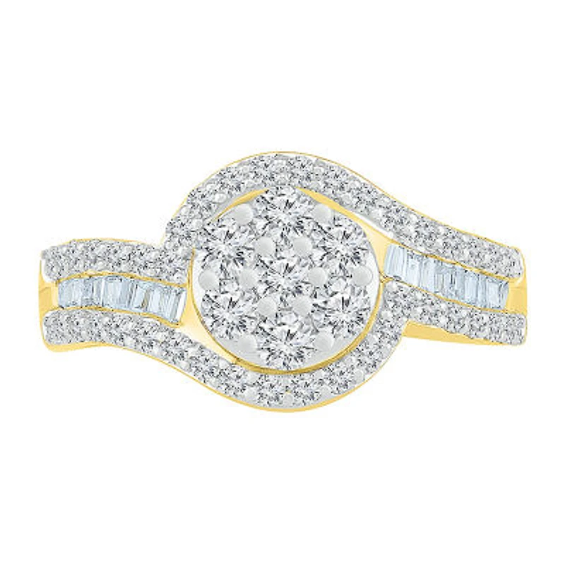 Womens CT. T.W. Natural White Diamond 10K Gold Halo Cocktail Ring