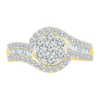 Womens CT. T.W. Natural White Diamond 10K Gold Halo Cocktail Ring
