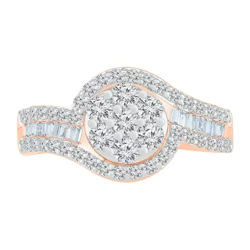 Womens 1 CT. T.W. Natural White Diamond 10K Rose Gold Halo Cocktail Ring