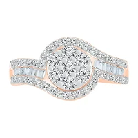 Womens 1 CT. T.W. Natural White Diamond 10K Rose Gold Halo Cocktail Ring