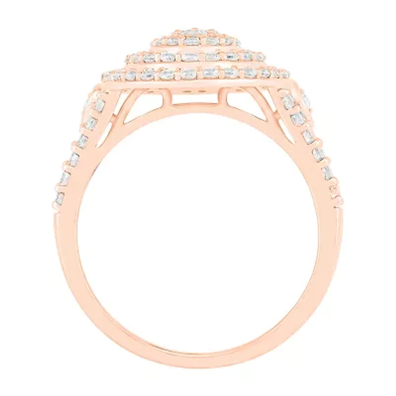 Womens 1 CT. T.W. Natural White Diamond 10K Rose Gold Halo Cocktail Ring