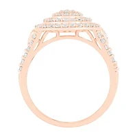 Womens 1 CT. T.W. Natural White Diamond 10K Rose Gold Halo Cocktail Ring