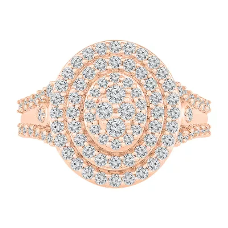 Womens 1 CT. T.W. Natural White Diamond 10K Rose Gold Halo Cocktail Ring