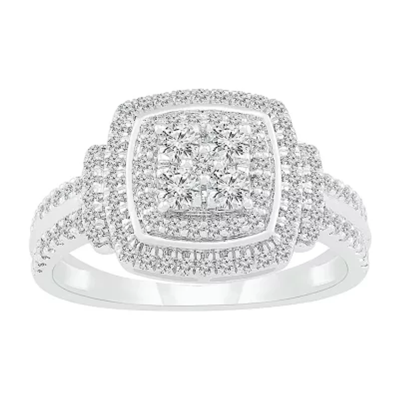 Womens 3/4 CT. T.W. Natural White Diamond 10K Gold Halo Cocktail Ring