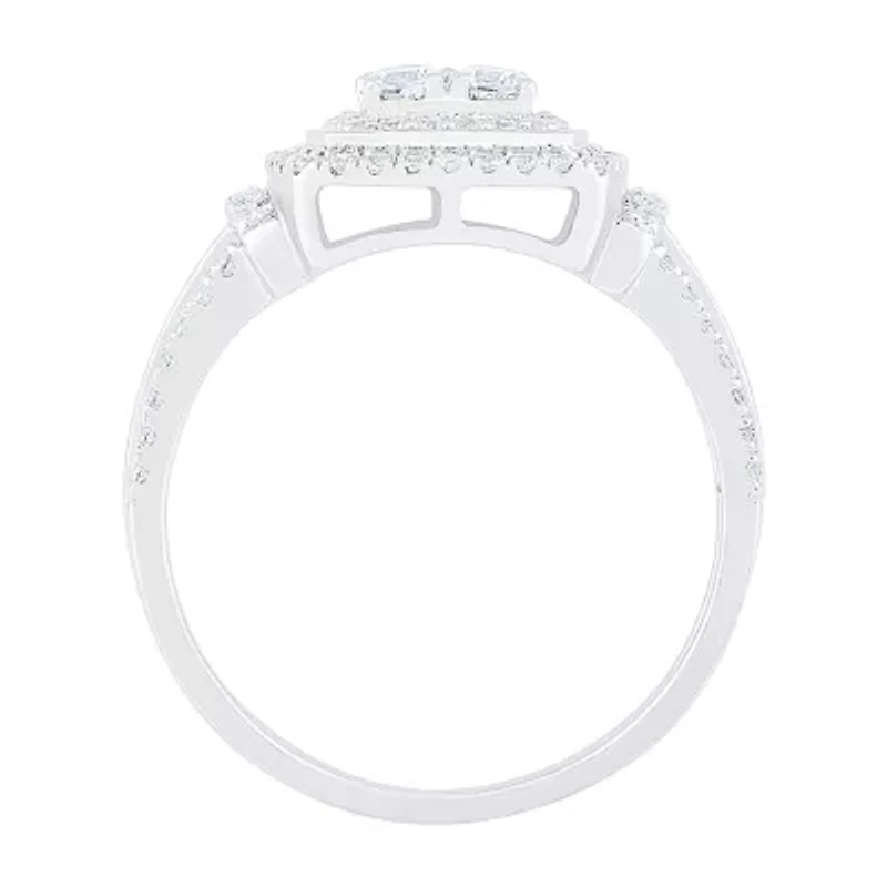 Womens 3/4 CT. T.W. Natural White Diamond 10K Gold Halo Cocktail Ring