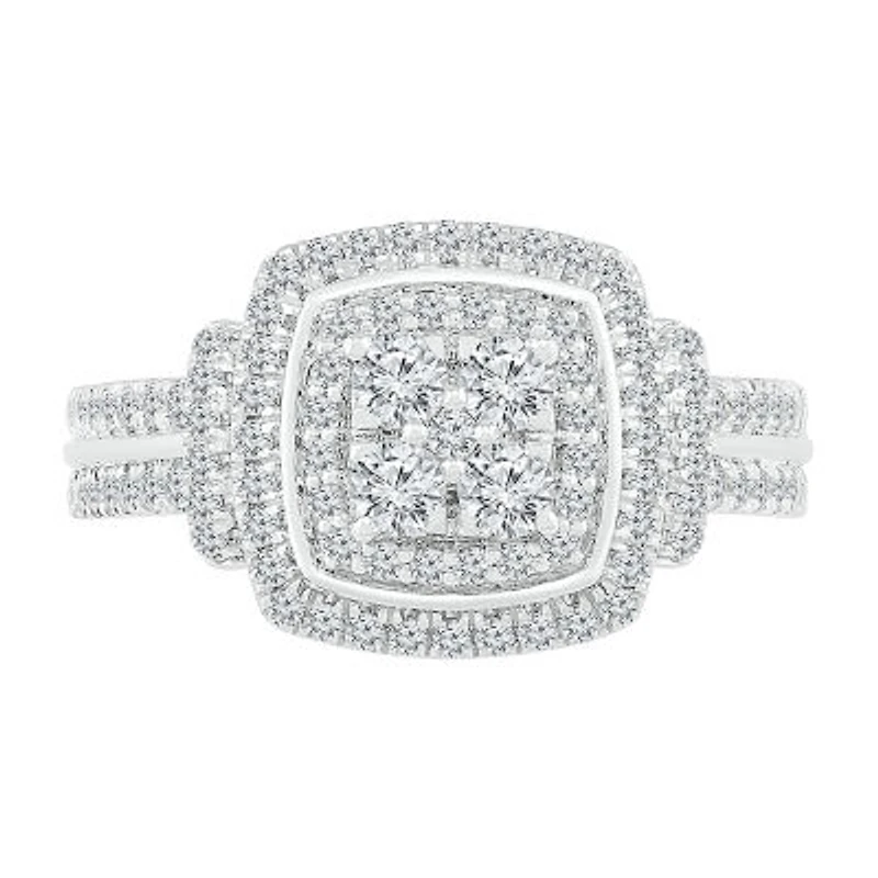 Womens 3/4 CT. T.W. Natural White Diamond 10K Gold Halo Cocktail Ring