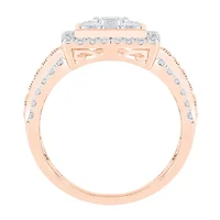 Womens 1 CT. T.W. Natural White Diamond 10K Rose Gold Square Halo Cocktail Ring