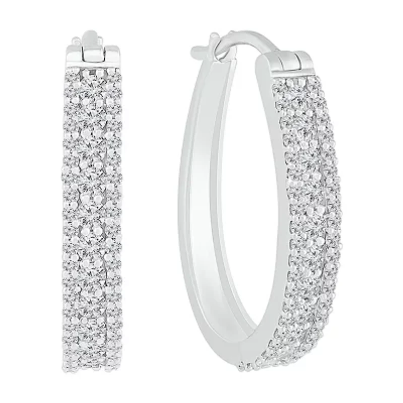 Womens 1/ CT. T.W. Natural White Diamond 10K White Gold 23.3mm Hoop Earrings