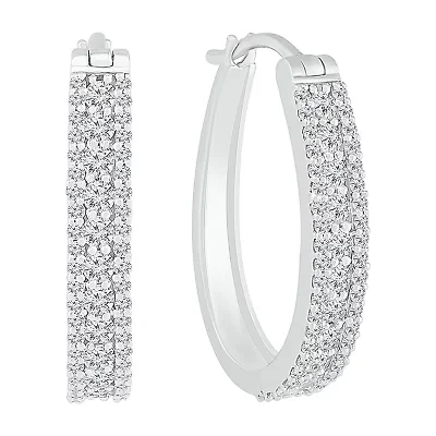 Womens 1 CT. T.W. Natural White Diamond 10K White Gold 23.3mm Hoop Earrings