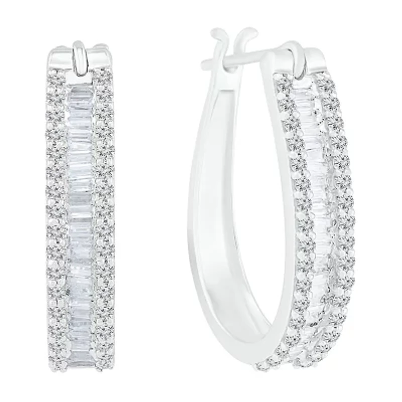 Womens 1 CT. T.W. Natural White Diamond 10K White Gold 22.5mm Hoop Earrings