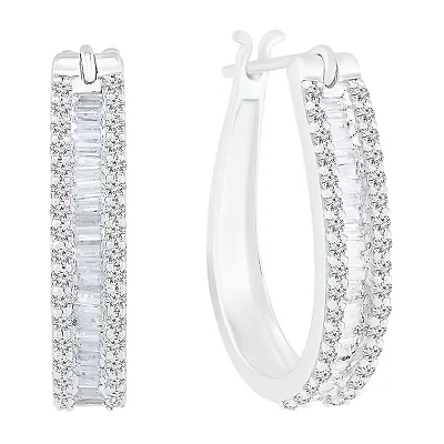 Womens 1 CT. T.W. Natural White Diamond 10K White Gold 22.5mm Hoop Earrings