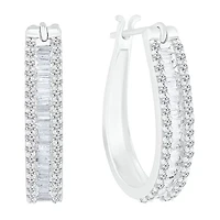 Womens 1 CT. T.W. Natural White Diamond 10K White Gold 22.5mm Hoop Earrings