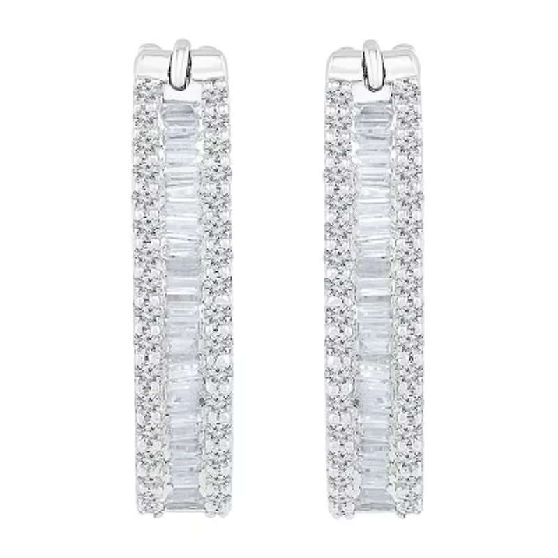 Womens 1 CT. T.W. Natural White Diamond 10K White Gold 22.5mm Hoop Earrings