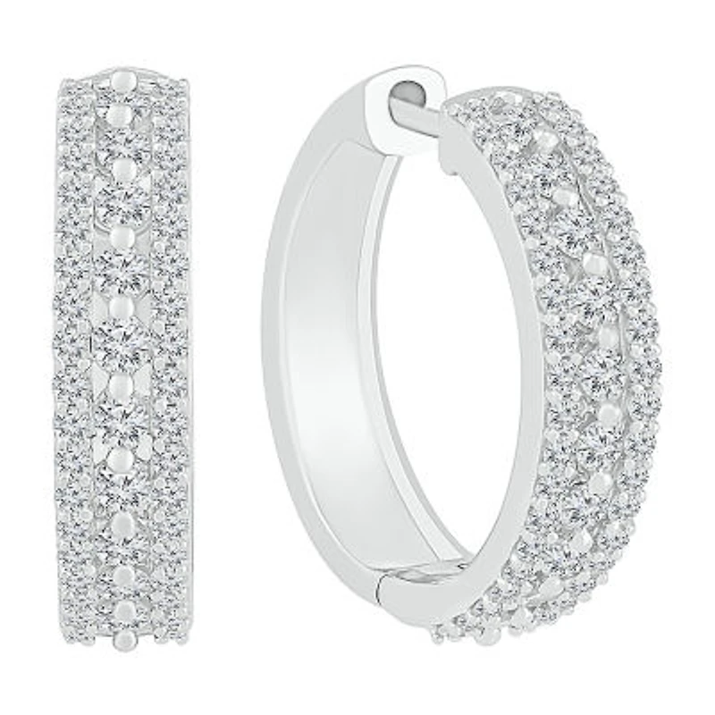 Womens 1 CT. T.W. Natural White Diamond 10K White Gold 20mm Hoop Earrings