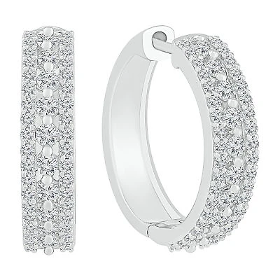 Womens 1 CT. T.W. Natural White Diamond 10K White Gold 20mm Hoop Earrings