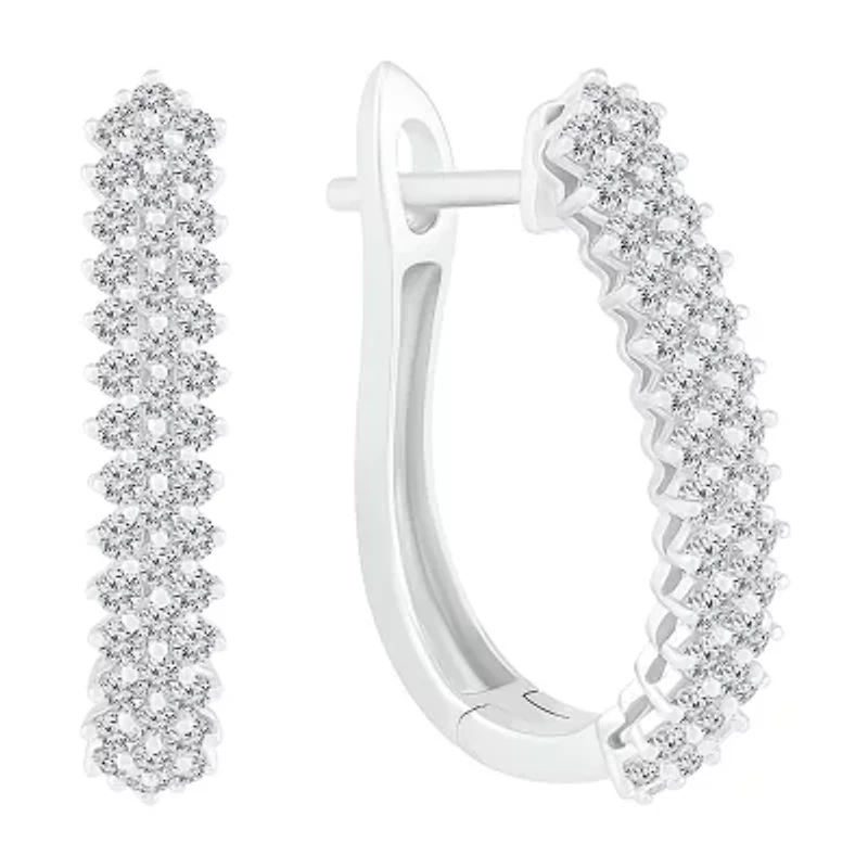 Womens 1 CT. T.W. Natural White Diamond 10K White Gold 24mm Hoop Earrings