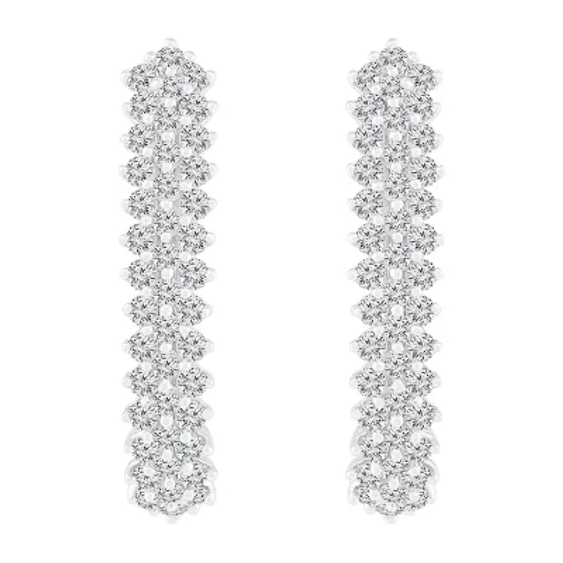 Womens 1 CT. T.W. Natural White Diamond 10K White Gold 24mm Hoop Earrings
