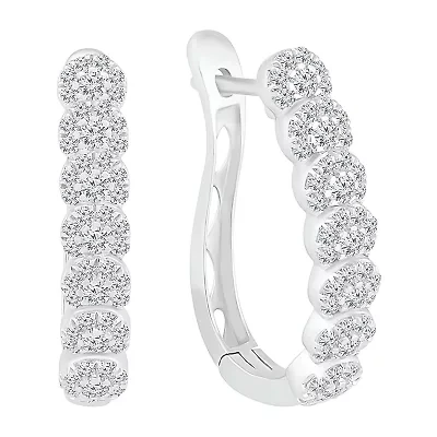 Womens 1 CT. T.W. Natural White Diamond 10K White Gold 24mm Hoop Earrings