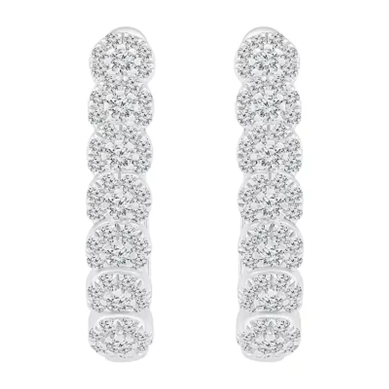 Womens 1 CT. T.W. Natural White Diamond 10K White Gold 24mm Hoop Earrings