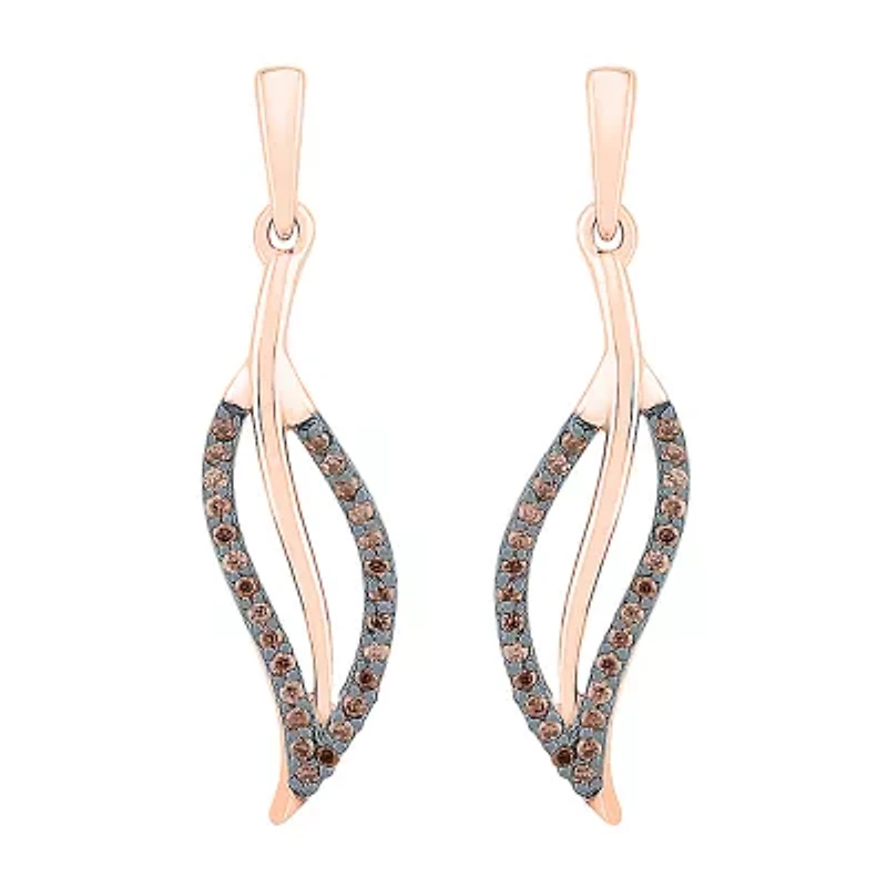 Womens 1/6 CT. T.W. Natural Champagne Diamond 10K Rose Gold Drop Earrings