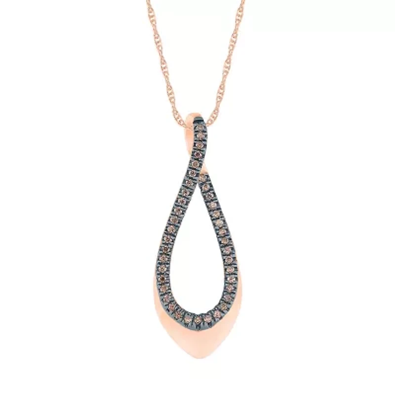 Womens 1/8 CT. T.W. Natural Champagne Diamond 10K Rose Gold Pear 18 Inch Pendant Necklace