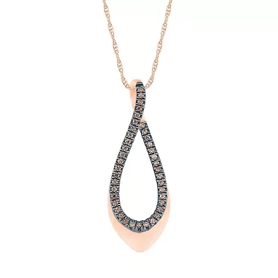 Womens 1/8 CT. T.W. Natural Champagne Diamond 10K Rose Gold Pear 18 Inch Pendant Necklace