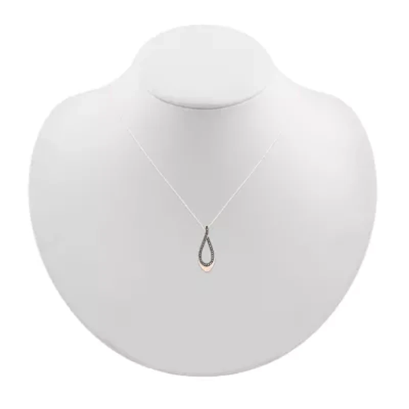 Womens 1/8 CT. T.W. Natural Champagne Diamond 10K Rose Gold Pear 18 Inch Pendant Necklace