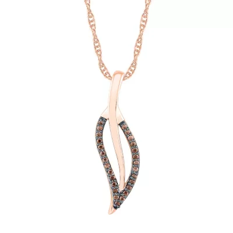 Womens 1/10 CT. T.W. Natural Champagne Diamond 10K Rose Gold 18 Inch Pendant Necklace