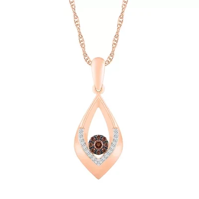 Womens 1/5 CT. Natural Champagne Diamond 10K Rose Gold Pear 18 Inch Pendant Necklace