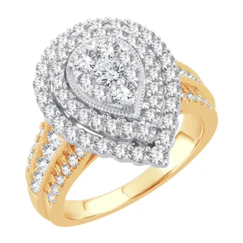 Womens 1 1/ CT. T.W. Natural White Diamond 10K Gold Pear Halo Engagement Ring