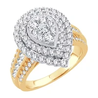 Womens 1 1/ CT. T.W. Natural White Diamond 10K Gold Pear Halo Engagement Ring