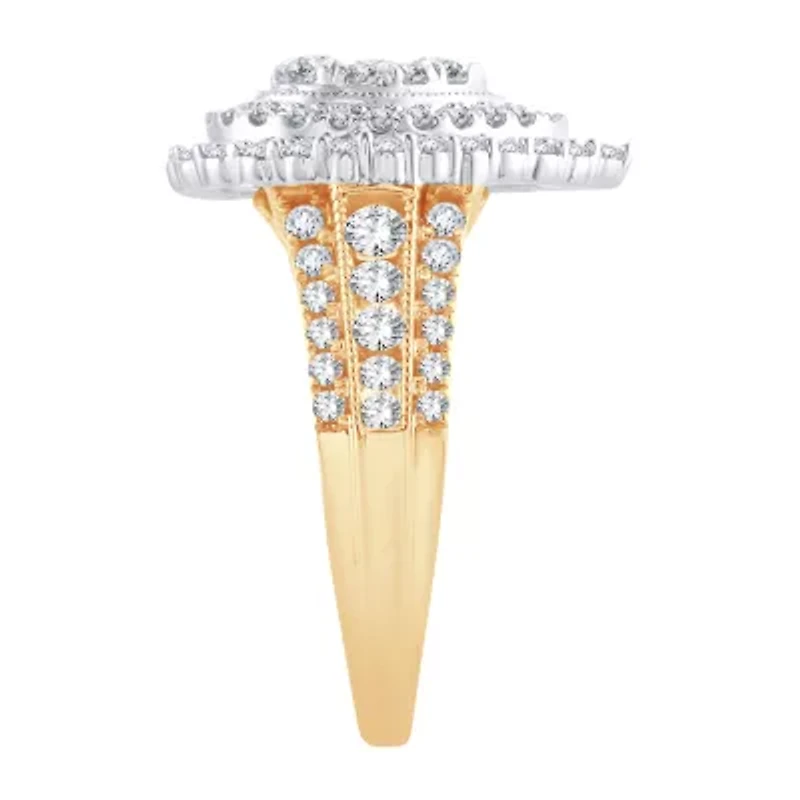 Womens 1 1/ CT. T.W. Natural White Diamond 10K Gold Pear Halo Engagement Ring