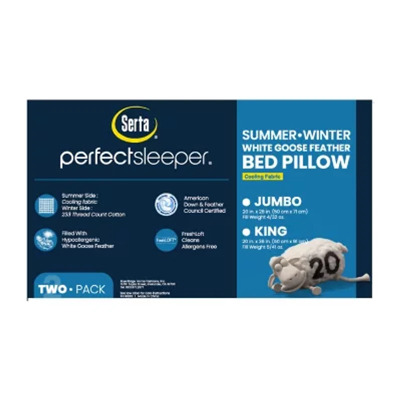 Serta 233TC White Goose Feather 2-Pack Pillow