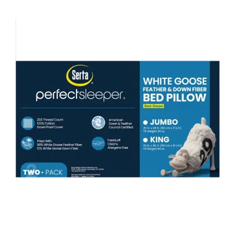 Serta White Goose Feather Back Sleeper 2-Pack Pillow