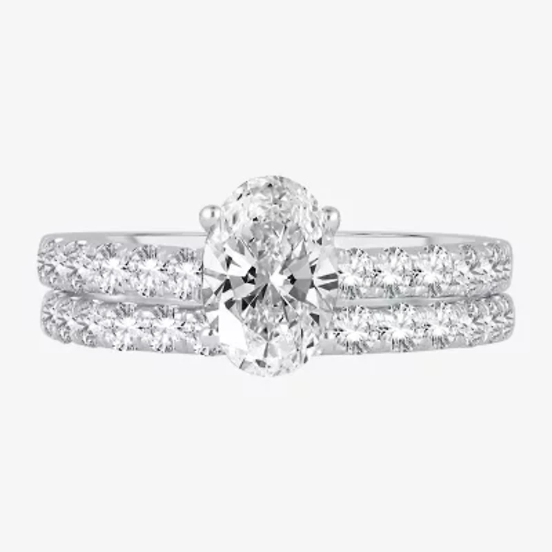 Signature By Modern Bride (H-I / Si1-Si2) Womens 2 CT. T.W. Lab Grown White Diamond 14K Gold Oval Bridal Set