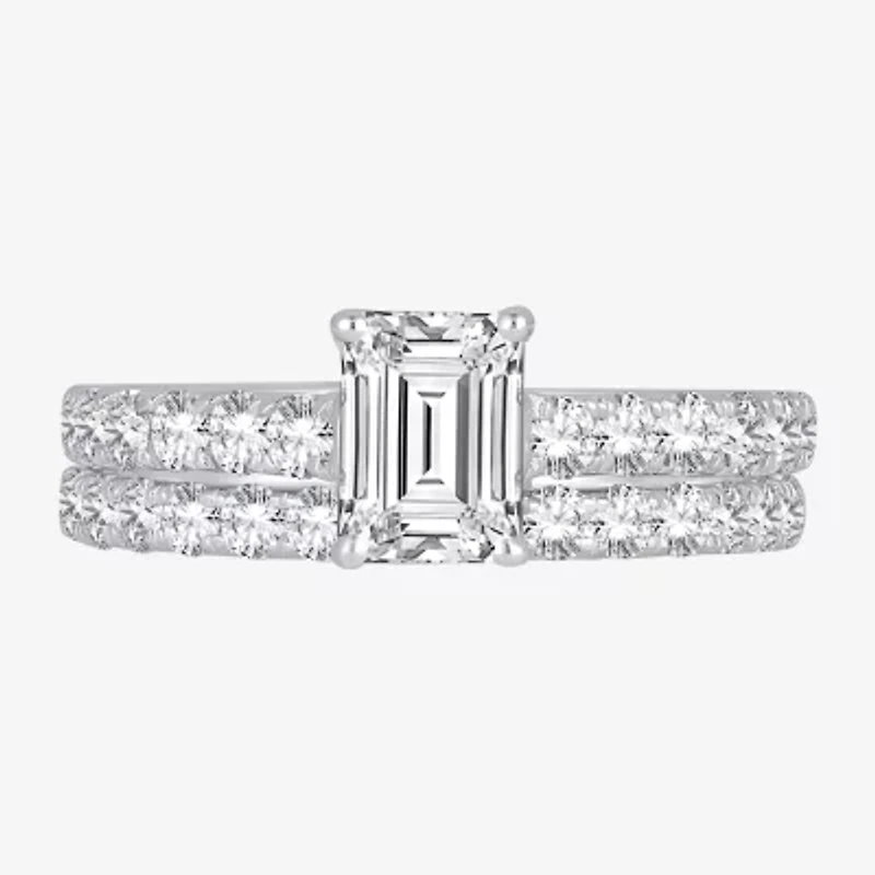 (H-I / SI1-SI2) Signature By Modern Bride Emerald Cut Womens 2 CT. T.W. Lab Grown White Diamond Bridal Set 14K Gold